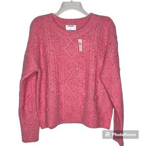 Old Navy Cable Knit Wool Blend Sweater in Pink Size M